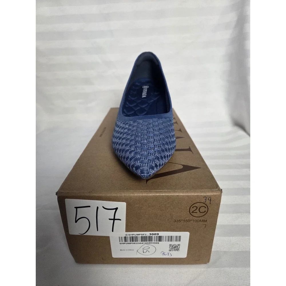 Vivaia Blue Woven Pointed Toe Wedge Pumps Sustainable Knit Shoes Size US 8 EU 39
